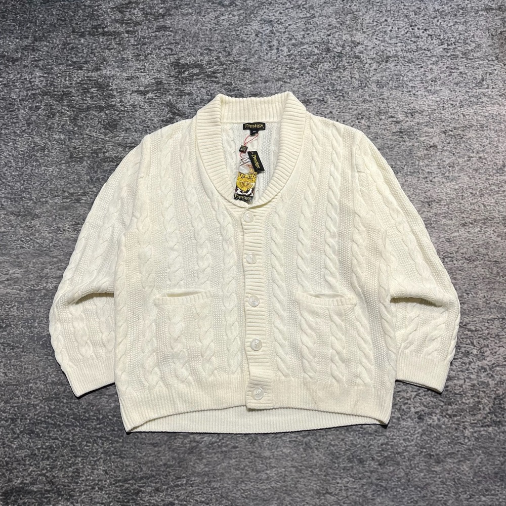 NWT Vintage Prestige Cardigan Sweater Mens XXL White Grandpa 80s 90s‎